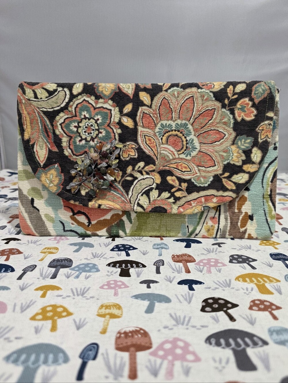 Mama Dinosews Floral Embroidered Clutch Purse in Multi-Color